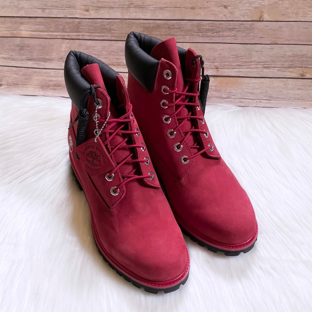 Timberland Men’s Premium 6 Inch Waterproof Dark Red Boots - Picture 6 of 8